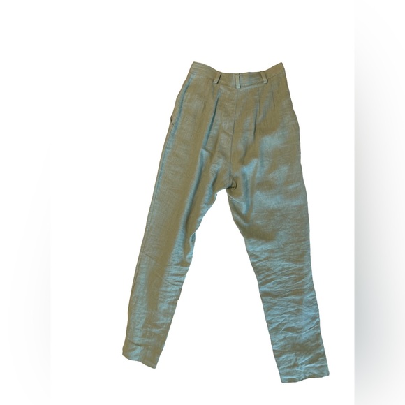 Sage green high waisted linen pants - Picture 2 of 5